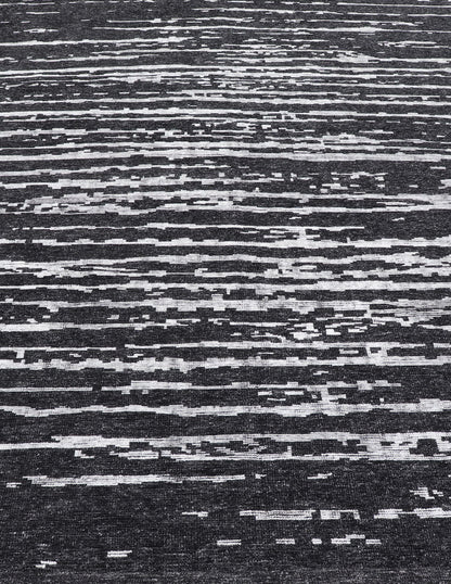 Black and White Hand Knotted Modern Rug in Abstract Design Modern Abstract Designed Striped Black and White Hand Knotted Rug in Wool Measures 9'9 x 15'0 The field is an asymmetrical blend of black and white. The piece features two d... - Keivan Woven ArtsKHN - 44836 - TR - 1124 - 21072
