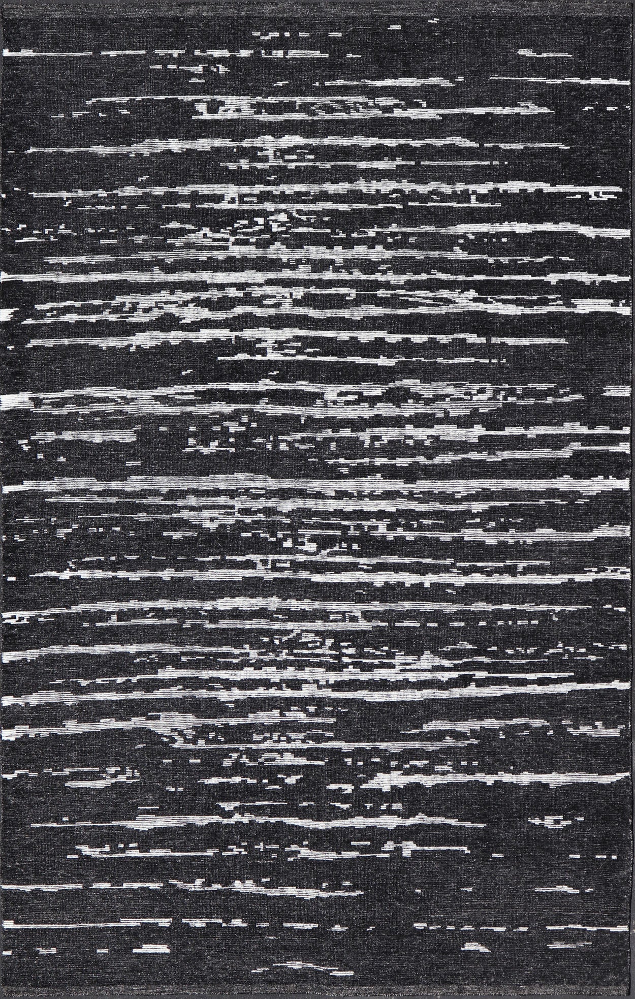 Black and White Hand Knotted Modern Rug in Abstract Design Modern Abstract Designed Striped Black and White Hand Knotted Rug in Wool Measures 9'9 x 15'0 The field is an asymmetrical blend of black and white. The piece features two d... - Keivan Woven ArtsKHN - 44836 - TR - 1124 - 21072