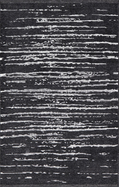 Black and White Hand Knotted Modern Rug in Abstract Design Modern Abstract Designed Striped Black and White Hand Knotted Rug in Wool Measures 9'9 x 15'0 The field is an asymmetrical blend of black and white. The piece features two d... - Keivan Woven ArtsKHN - 44836 - TR - 1124 - 21072