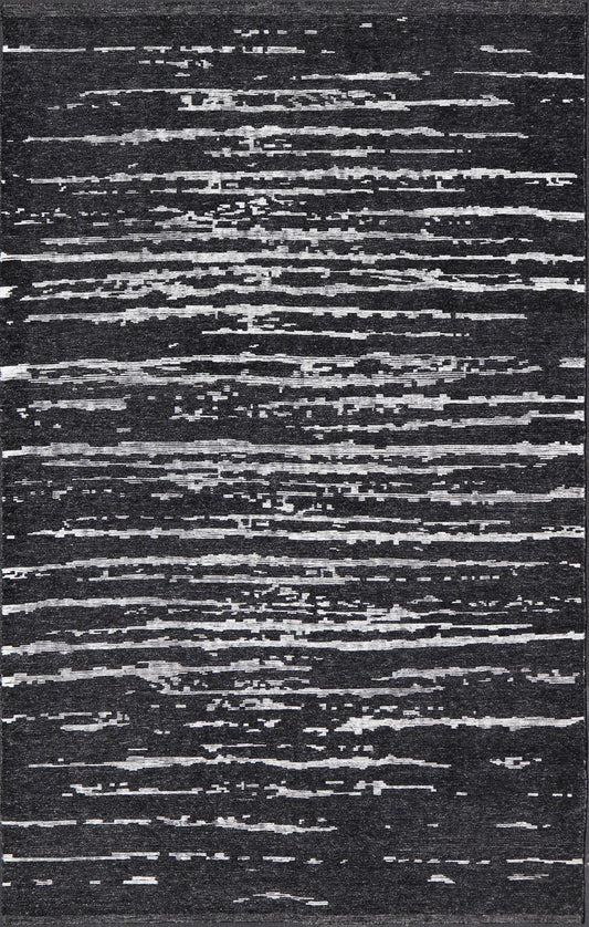 Black and White Hand Knotted Modern Rug in Abstract Design Modern Abstract Designed Striped Black and White Hand Knotted Rug in Wool Measures 9'9 x 15'0 The field is an asymmetrical blend of black and white. The piece features two d... - Keivan Woven ArtsKHN - 44836 - TR - 1124 - 21072