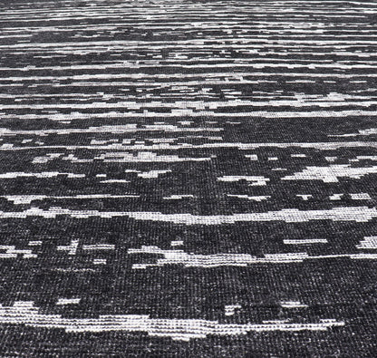Black and White Hand Knotted Modern Rug in Abstract Design Modern Abstract Designed Striped Black and White Hand Knotted Rug in Wool Measures 9'9 x 15'0 The field is an asymmetrical blend of black and white. The piece features two d... - Keivan Woven ArtsKHN - 44836 - TR - 1124 - 21072