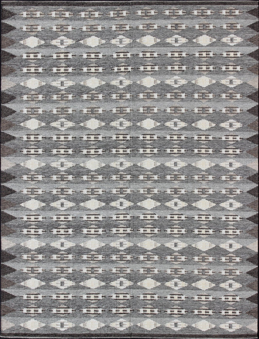 Large Modern Scandinavian/Swedish with Geometric Design Rug in Gray & Brown. Large Modern Scandinavian flat weave with Geometric Design Rug in Gray & Brown. Keivan Woven Arts / Rug/KHN - 502 - SW - 09, This Scandinavian flat - weave rug is inspired by ... - Keivan Woven ArtsKHN - 502 - SW - 09 - 10197Rug