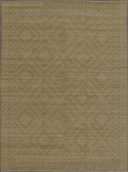 Large Modern Rug with Transitional Diamond Design in Green, Salmon, Ivory & Brown. Modern rug with all - over modern diamond design, rug KOL - 60809 country of origin / type: Afghanistan/ Modern This Transitional/modern rug with a contempora... - Keivan Woven ArtsKOL - 60809 - 8956Rug