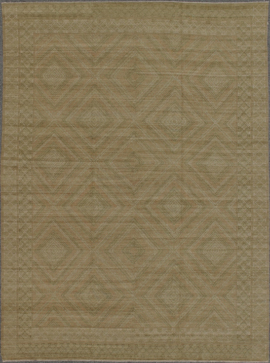 Large Modern Rug with Transitional Diamond Design in Green, Salmon, Ivory & Brown. Modern rug with all - over modern diamond design, rug KOL - 60809 country of origin / type: Afghanistan/ Modern This Transitional/modern rug with a contempora... - Keivan Woven ArtsKOL - 60809 - 8956
