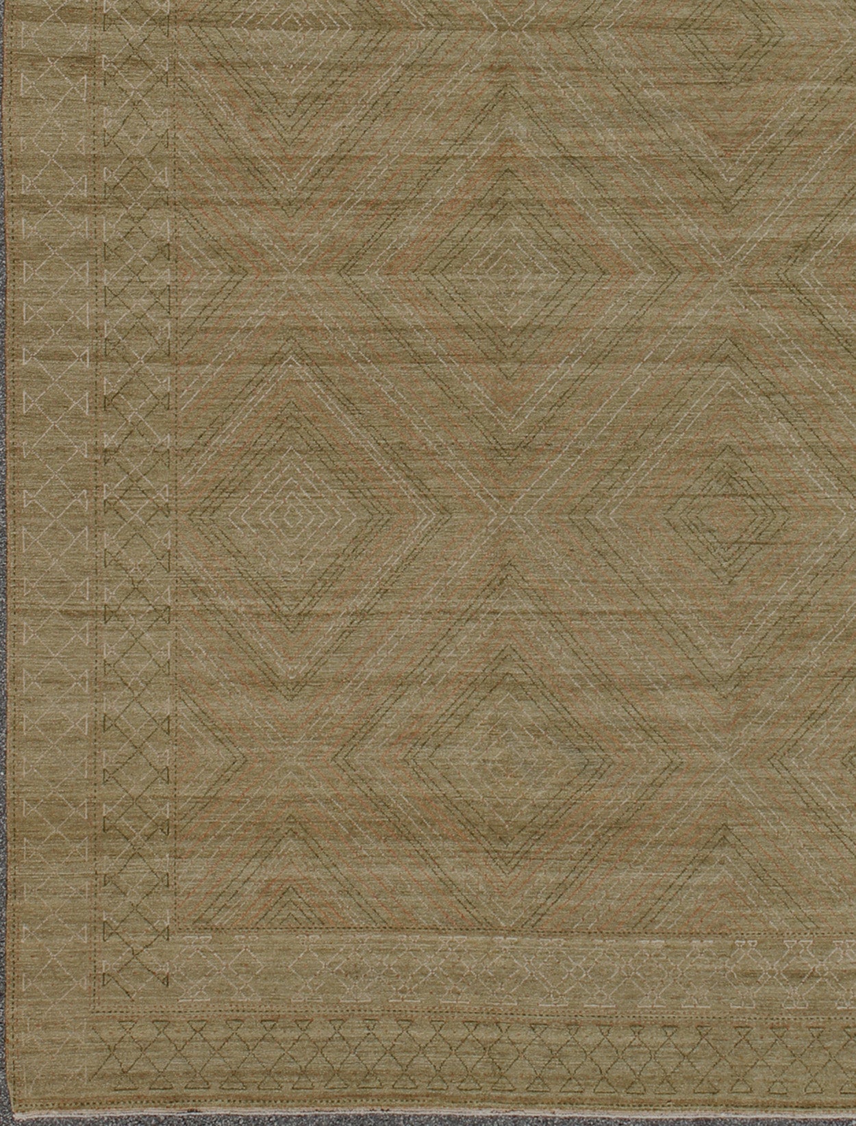 Large Modern Rug with Transitional Diamond Design in Green, Salmon, Ivory & Brown. Modern rug with all - over modern diamond design, rug KOL - 60809 country of origin / type: Afghanistan/ Modern This Transitional/modern rug with a contempora... - Keivan Woven ArtsKOL - 60809 - 8956Rug