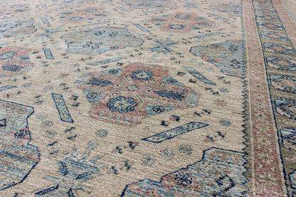 Afghan Khotan Rug with All - Over Geometric Pattern in Pink and Light Blue. Light Khotan rug with geometric Medallions, rug KOL - 67784 country of origin / type: Afghanistan / Khotan This Khotan features a geometric all - over design flanked by a ... - Keivan Woven ArtsKOL - 67784 - 8960Rug