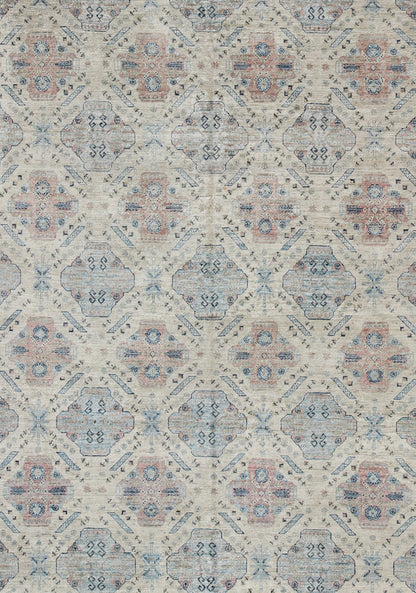 Afghan Khotan Rug with All - Over Geometric Pattern in Pink and Light Blue. Light Khotan rug with geometric Medallions, rug KOL - 67784 country of origin / type: Afghanistan / Khotan This Khotan features a geometric all - over design flanked by a ... - Keivan Woven ArtsKOL - 67784 - 8960Rug