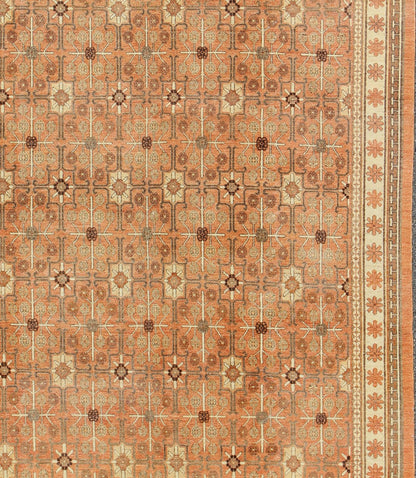 All - Over Design Khotan Rug in Light Tangerine Background. Charcoal, Brown, Green & Taupe Khotan design Rug with all over geometric and square Design in light tangerine background with accent colors of charcoal, brown, green and taupe. rug KOL - 68... - Keivan Woven ArtsKOL - 68165 - 8966Rug