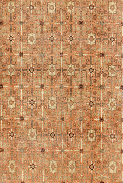 All - Over Design Khotan Rug in Light Tangerine Background. Charcoal, Brown, Green & Taupe Khotan design Rug with all over geometric and square Design in light tangerine background with accent colors of charcoal, brown, green and taupe. rug KOL - 68... - Keivan Woven ArtsKOL - 68165 - 8966Rug