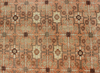 All - Over Design Khotan Rug in Light Tangerine Background. Charcoal, Brown, Green & Taupe Khotan design Rug with all over geometric and square Design in light tangerine background with accent colors of charcoal, brown, green and taupe. rug KOL - 68... - Keivan Woven ArtsKOL - 68165 - 8966Rug