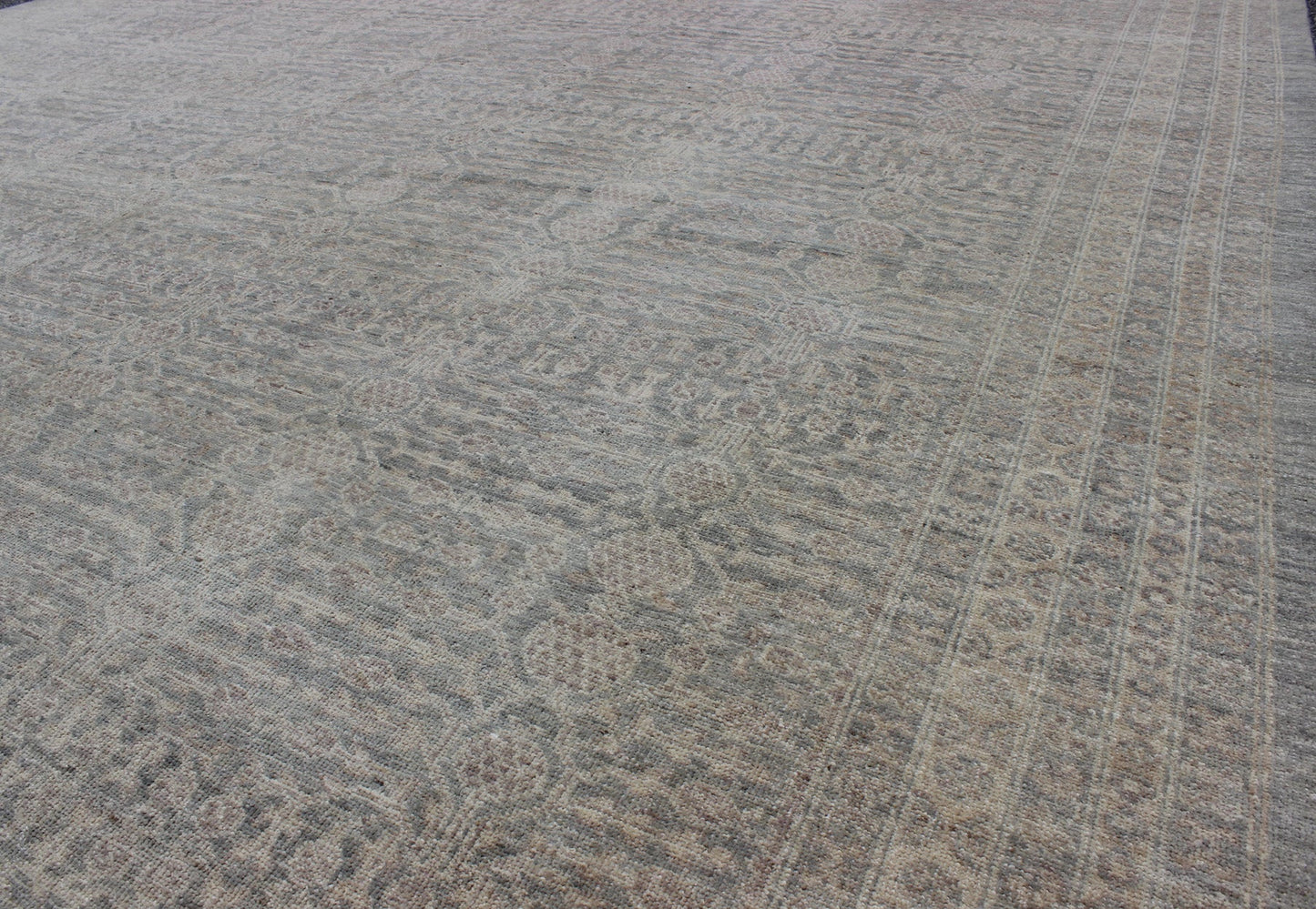 Transitional Finely Woven Khotan Pomegranate Design in Gray/Green, Brown, Taupe. Keivan Woven Arts / rug KOL - 69237 country of origin / type: Afghanistan / Khotan. Measures: 8'11 x 12'2 This transitional Khotan features all - over pomegranate desi... - Keivan Woven ArtsKOL - 69237 - 9108Rug