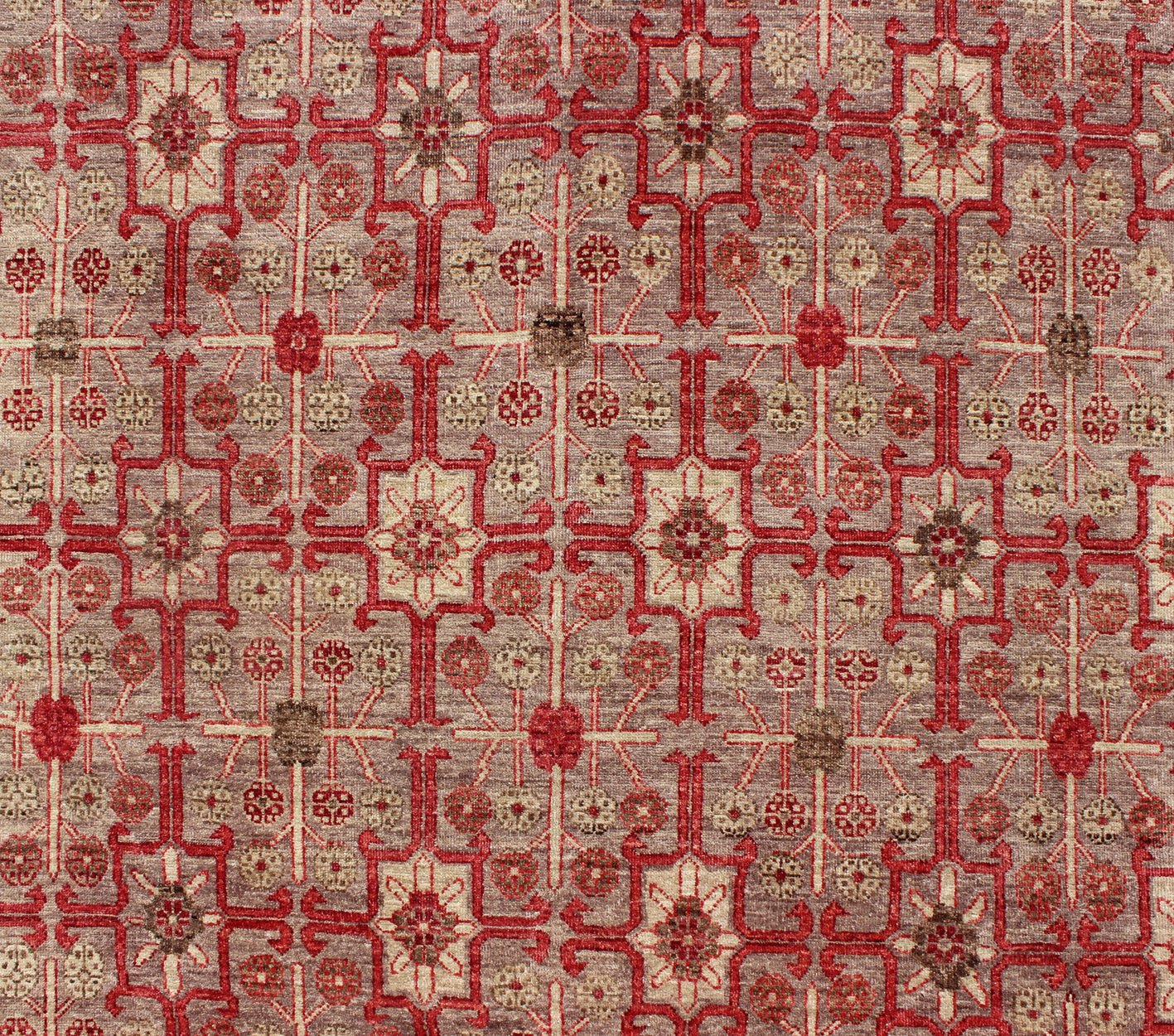 All - Over Khotan Design Rug in Light Gray and Raspberry Background. Khotan design Rug with all over Geometric Design. rug KOL - 68165, country of origin / type: Afghanistan / Khotan This Khotan features an all over repeating geometric Design f... - Keivan Woven ArtsKOL - 69281 - 8972Rug