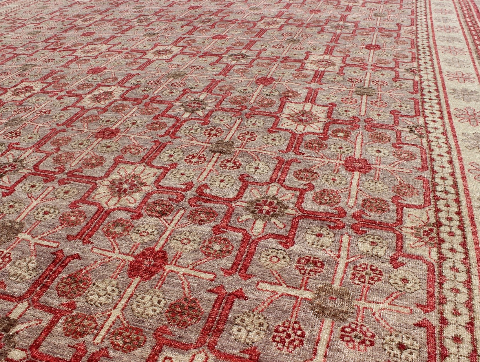 All - Over Khotan Design Rug in Light Gray and Raspberry Background. Khotan design Rug with all over Geometric Design. rug KOL - 68165, country of origin / type: Afghanistan / Khotan This Khotan features an all over repeating geometric Design f... - Keivan Woven ArtsKOL - 69281 - 8972Rug