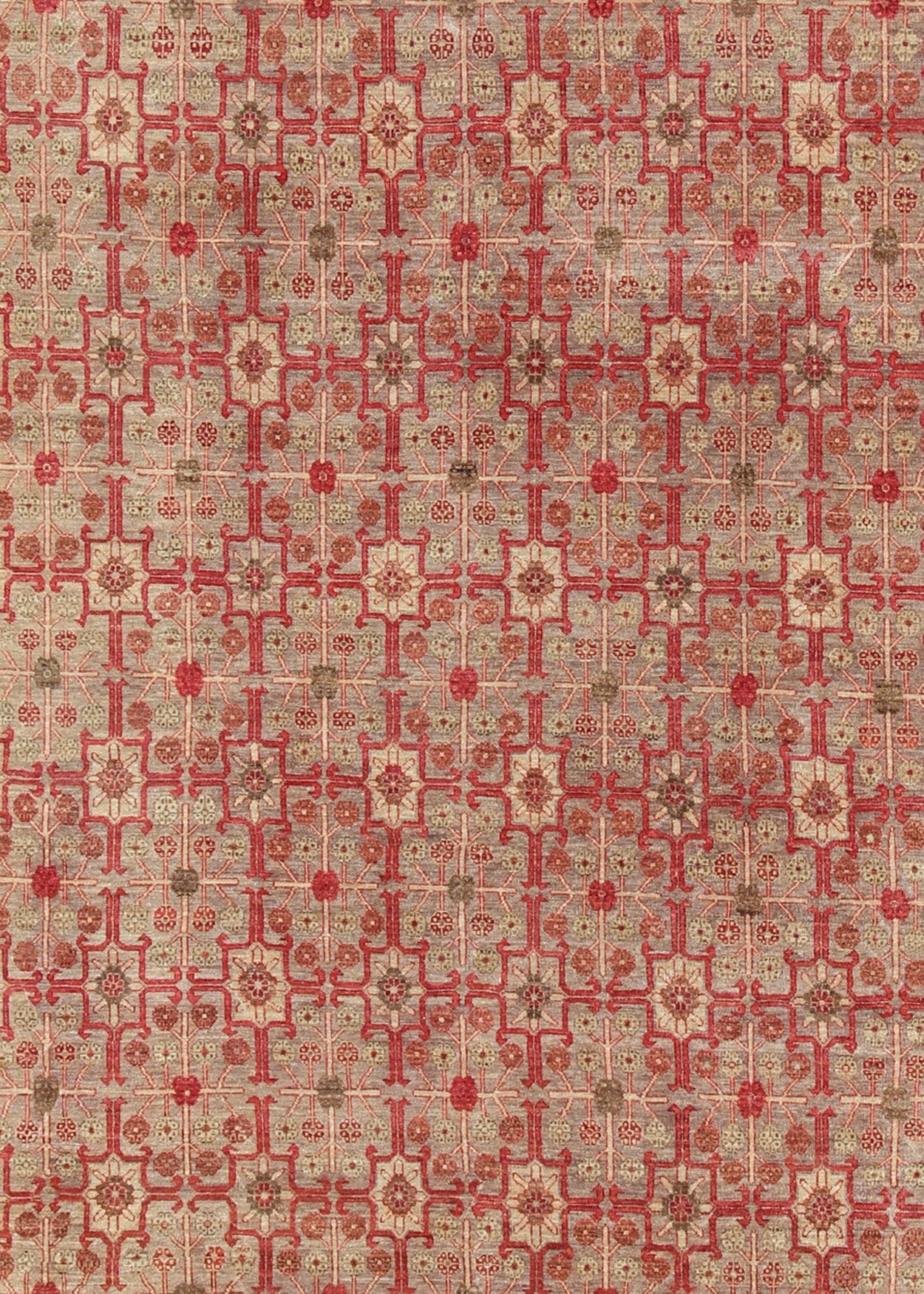 All - Over Khotan Design Rug in Light Gray and Raspberry Background. Khotan design Rug with all over Geometric Design. rug KOL - 68165, country of origin / type: Afghanistan / Khotan This Khotan features an all over repeating geometric Design f... - Keivan Woven ArtsKOL - 69281 - 8972Rug