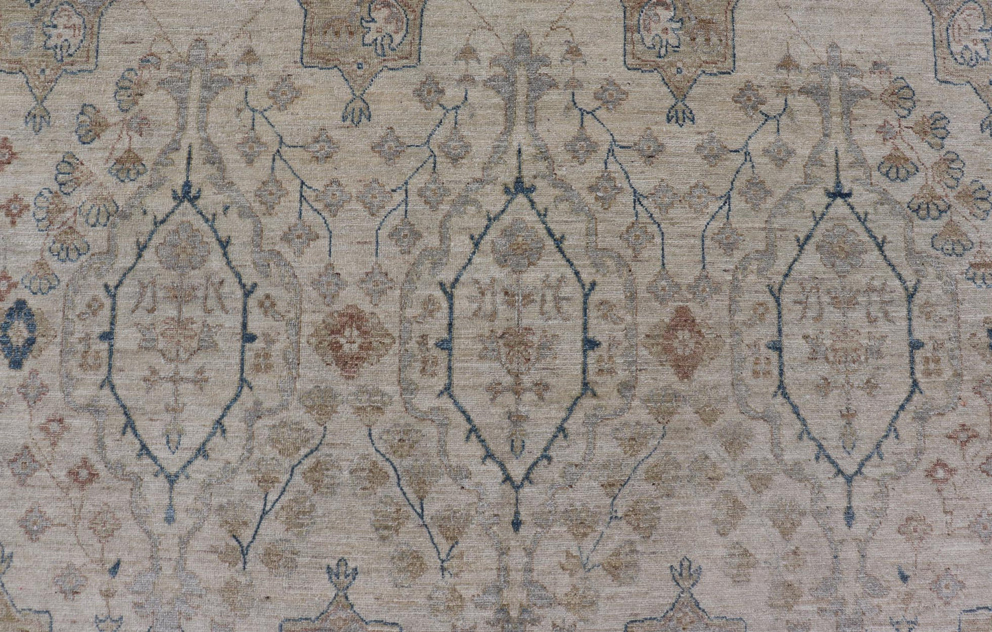 Afghan Khotan Rug with All - Over Geometric Pattern in Tan, Taupe, and Light Blue. Keivan Woven Arts / rug KOL - 69825 country of origin / type: Afghanistan / Khotan. Measures: 9'0 x 12'0 This Khotan features a geometric all - over design flanked by ... - Keivan Woven ArtsKOL - 69825 - 9114Rug