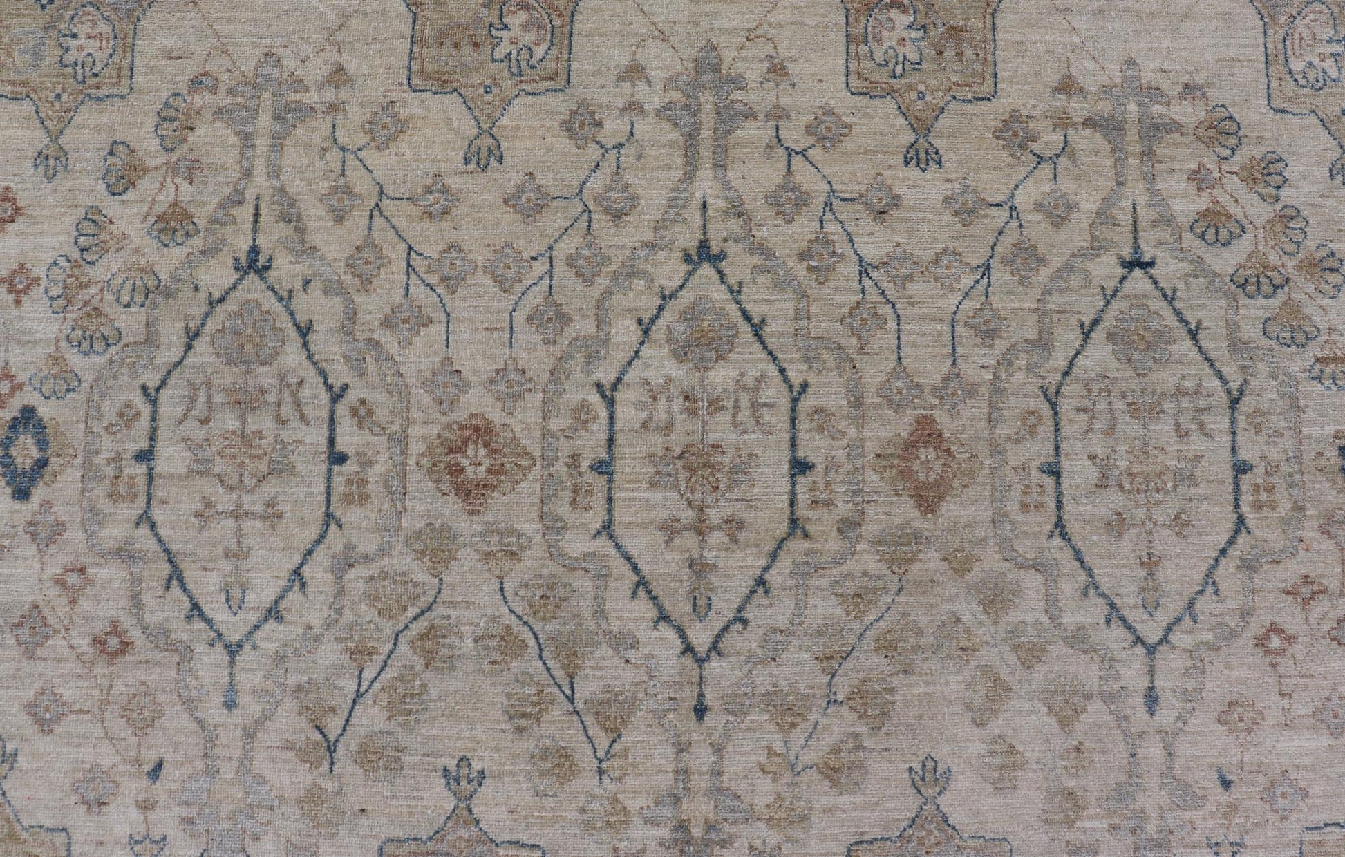 Afghan Khotan Rug with All - Over Geometric Pattern in Tan, Taupe, and Light Blue. Keivan Woven Arts / rug KOL - 69825 country of origin / type: Afghanistan / Khotan. Measures: 9'0 x 12'0 This Khotan features a geometric all - over design flanked by ... - Keivan Woven ArtsKOL - 69825 - 9114Rug