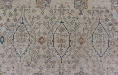 Afghan Khotan Rug with All - Over Geometric Pattern in Tan, Taupe, and Light Blue. Keivan Woven Arts / rug KOL - 69825 country of origin / type: Afghanistan / Khotan. Measures: 9'0 x 12'0 This Khotan features a geometric all - over design flanked by ... - Keivan Woven ArtsKOL - 69825 - 9114Rug