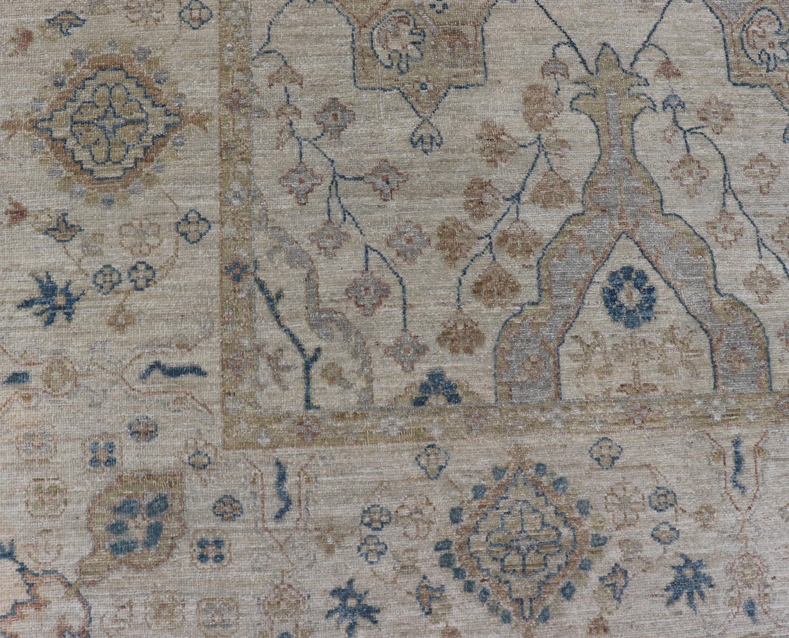 Afghan Khotan Rug with All - Over Geometric Pattern in Tan, Taupe, and Light Blue. Keivan Woven Arts / rug KOL - 69825 country of origin / type: Afghanistan / Khotan. Measures: 9'0 x 12'0 This Khotan features a geometric all - over design flanked by ... - Keivan Woven ArtsKOL - 69825 - 9114Rug