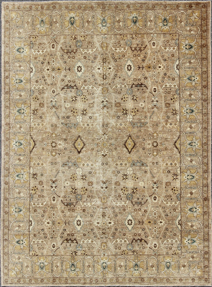 Tabriz Design rug with light Camel Background, Light Brown, tan , Light Brown, Lt. Blue, Yellow. Tabriz Design rug with light Camel Background, Light Brown, tan , Light Brown, Lt. Blue, Yellow, and neutral color palette and all - over flower desig... - Keivan Woven ArtsKOL - 69996 - 8978Rug
