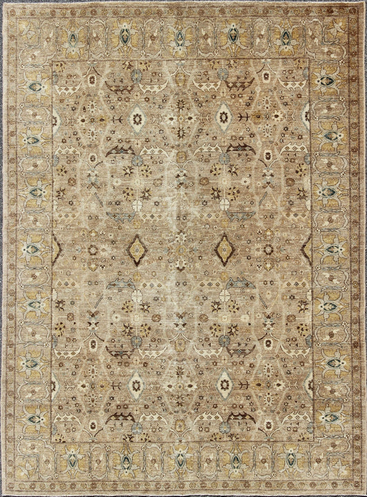 Tabriz Design rug with light Camel Background, Light Brown, tan , Light Brown, Lt. Blue, Yellow. Tabriz Design rug with light Camel Background, Light Brown, tan , Light Brown, Lt. Blue, Yellow, and neutral color palette and all - over flower desig... - Keivan Woven ArtsKOL - 69996 - 8978Rug