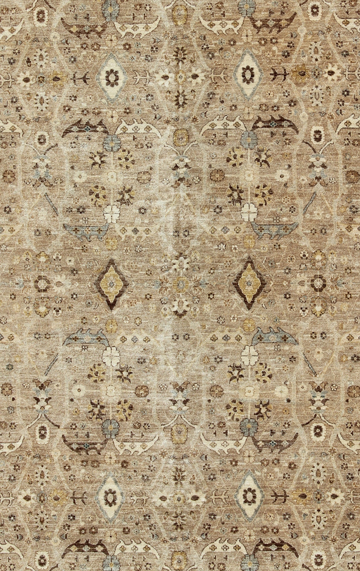 Tabriz Design rug with light Camel Background, Light Brown, tan , Light Brown, Lt. Blue, Yellow. Tabriz Design rug with light Camel Background, Light Brown, tan , Light Brown, Lt. Blue, Yellow, and neutral color palette and all - over flower desig... - Keivan Woven ArtsKOL - 69996 - 8978Rug