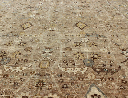 Tabriz Design rug with light Camel Background, Light Brown, tan , Light Brown, Lt. Blue, Yellow. Tabriz Design rug with light Camel Background, Light Brown, tan , Light Brown, Lt. Blue, Yellow, and neutral color palette and all - over flower desig... - Keivan Woven ArtsKOL - 69996 - 8978Rug