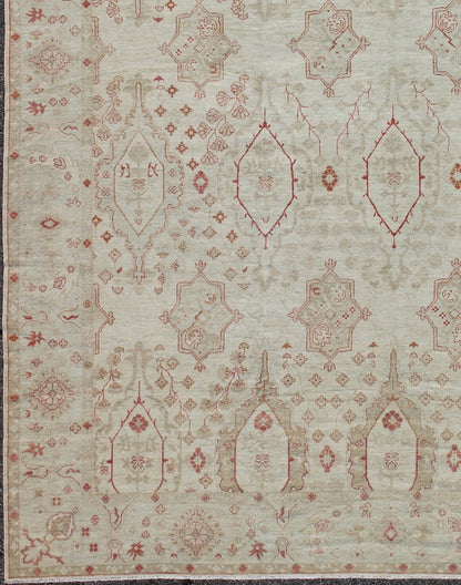 Large All - Over Modern Khotan in Taupe, Cream, Gray, and Soft Red. Large Khotan Design Rug with all over Large scale design. rug KOL - 70556, country of origin / type: Afghanistan / Khotan This Khotan features an all over tribal Design flank... - Keivan Woven ArtsKOL - 70556 - 8984Rug