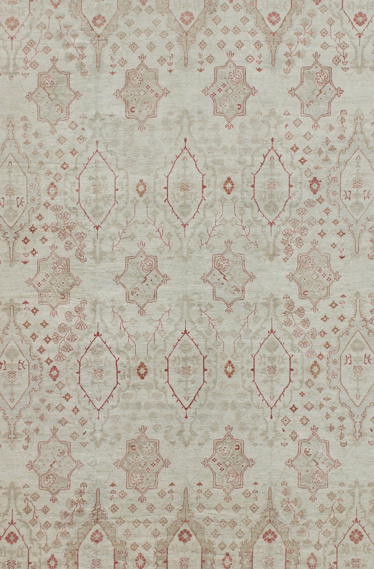 Large All - Over Modern Khotan in Taupe, Cream, Gray, and Soft Red. Large Khotan Design Rug with all over Large scale design. rug KOL - 70556, country of origin / type: Afghanistan / Khotan This Khotan features an all over tribal Design flank... - Keivan Woven ArtsKOL - 70556 - 8984Rug