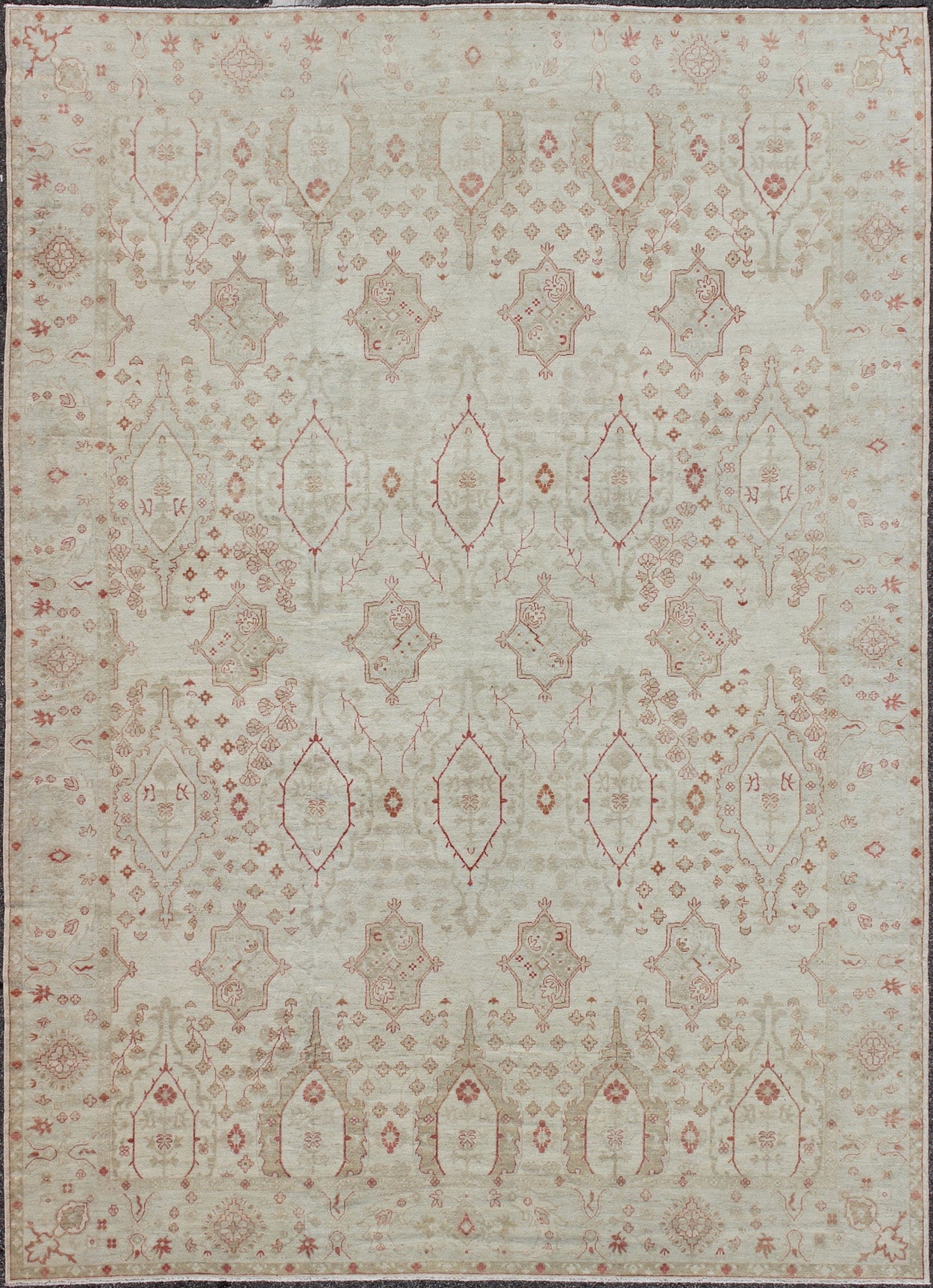 Large All - Over Modern Khotan in Taupe, Cream, Gray, and Soft Red. Large Khotan Design Rug with all over Large scale design. rug KOL - 70556, country of origin / type: Afghanistan / Khotan This Khotan features an all over tribal Design flank... - Keivan Woven ArtsKOL - 70556 - 8984Rug
