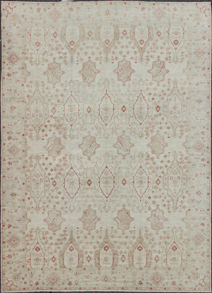 Large All - Over Modern Khotan in Taupe, Cream, Gray, and Soft Red. Large Khotan Design Rug with all over Large scale design. rug KOL - 70556, country of origin / type: Afghanistan / Khotan This Khotan features an all over tribal Design flank... - Keivan Woven ArtsKOL - 70556 - 8984Rug