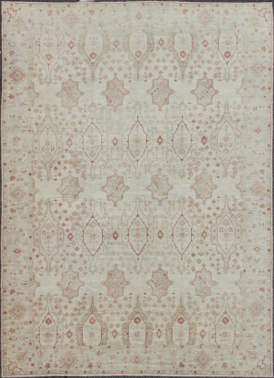 Large All - Over Modern Khotan in Taupe, Cream, Gray, and Soft Red. Large Khotan Design Rug with all over Large scale design. rug KOL - 70556, country of origin / type: Afghanistan / Khotan This Khotan features an all over tribal Design flank... - Keivan Woven ArtsKOL - 70556 - 8984Rug