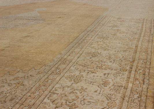 Large Antique Oushak Rug in Wheat and soft Yellow Background, kwarugs L11 - 0102, Large Oushak Antique Turkish Rug This large and impressive antique Turkish Oushak exhibits a delicate sophistication in color and design. The exquisite color palette... - Keivan Woven ArtsL11 - 0102 - 2358