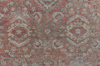 Distressed Antique Sultanabad Rug in Faded Red Background and Brown Border Keivan Woven Arts - Sultanabad Mahal antique Distressed rug from Persia with all - over geometric design, rug/L11 - 0104, country of origin / type: Iran / Mahal, circa 1920 fa... - Keivan Woven ArtsL11 - 0104 - 2364Rug