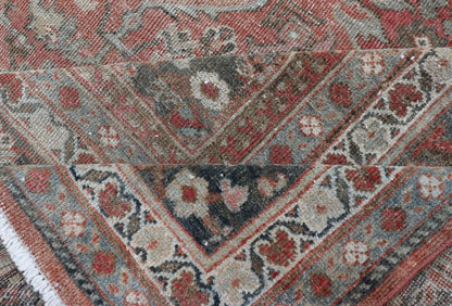 Distressed Antique Sultanabad Rug in Faded Red Background and Brown Border Keivan Woven Arts - Sultanabad Mahal antique Distressed rug from Persia with all - over geometric design, rug/L11 - 0104, country of origin / type: Iran / Mahal, circa 1920 fa... - Keivan Woven ArtsL11 - 0104 - 2364Rug
