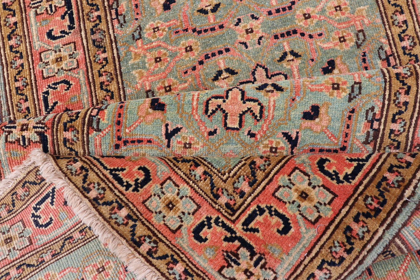 Oversized Vintage Turkish Oushak Runner with All - Over Sub - Geometric Design This Oversized Vintage Turkish Oushak Runner features an all - over sub - geometric design set upon a green background. The entirety of the piece is enclosed within a compl... - Keivan Woven ArtsL11 - 0106 - 2370Rug