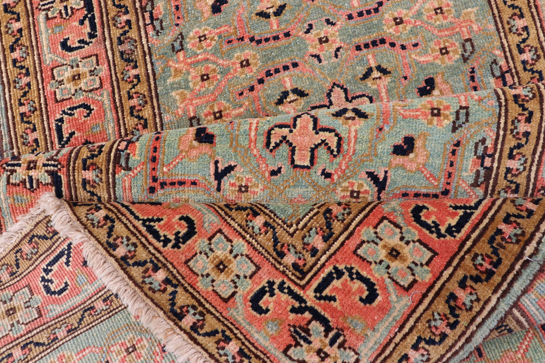 Oversized Vintage Turkish Oushak Runner with All - Over Sub - Geometric Design This Oversized Vintage Turkish Oushak Runner features an all - over sub - geometric design set upon a green background. The entirety of the piece is enclosed within a compl... - Keivan Woven ArtsL11 - 0106 - 2370Rug