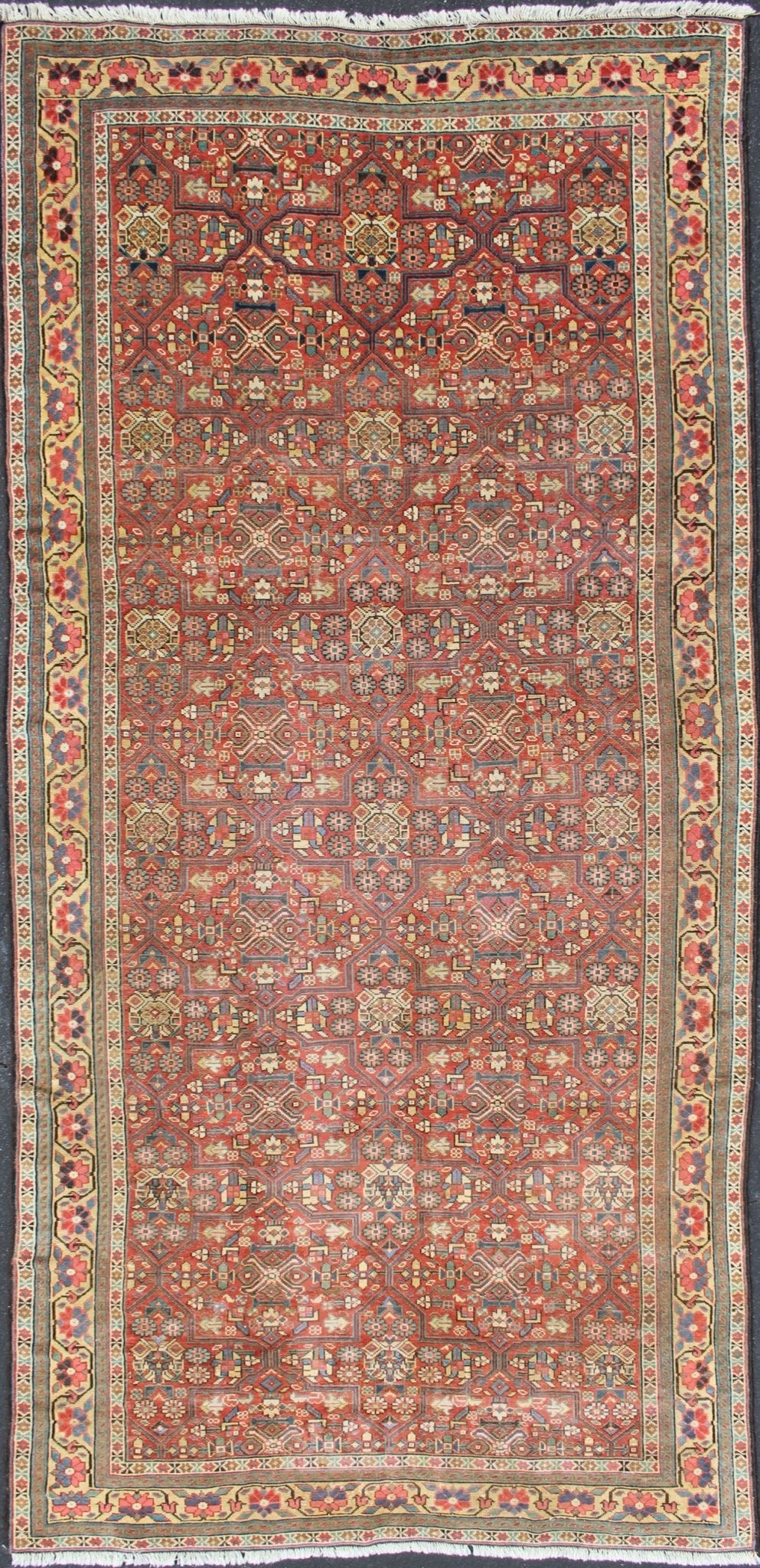 Antique Kurdish Gallery Runner in All - Over Geometric Design, kwarugs L11 - 0301. Kurdish Gallery rug This antique Kurdish Gallery piece features an intricate and geometric pattern, with colors ranging from soft rusty red, gorgeous blues, pale gree... - Keivan Woven ArtsL11 - 0301 - 2532Rug