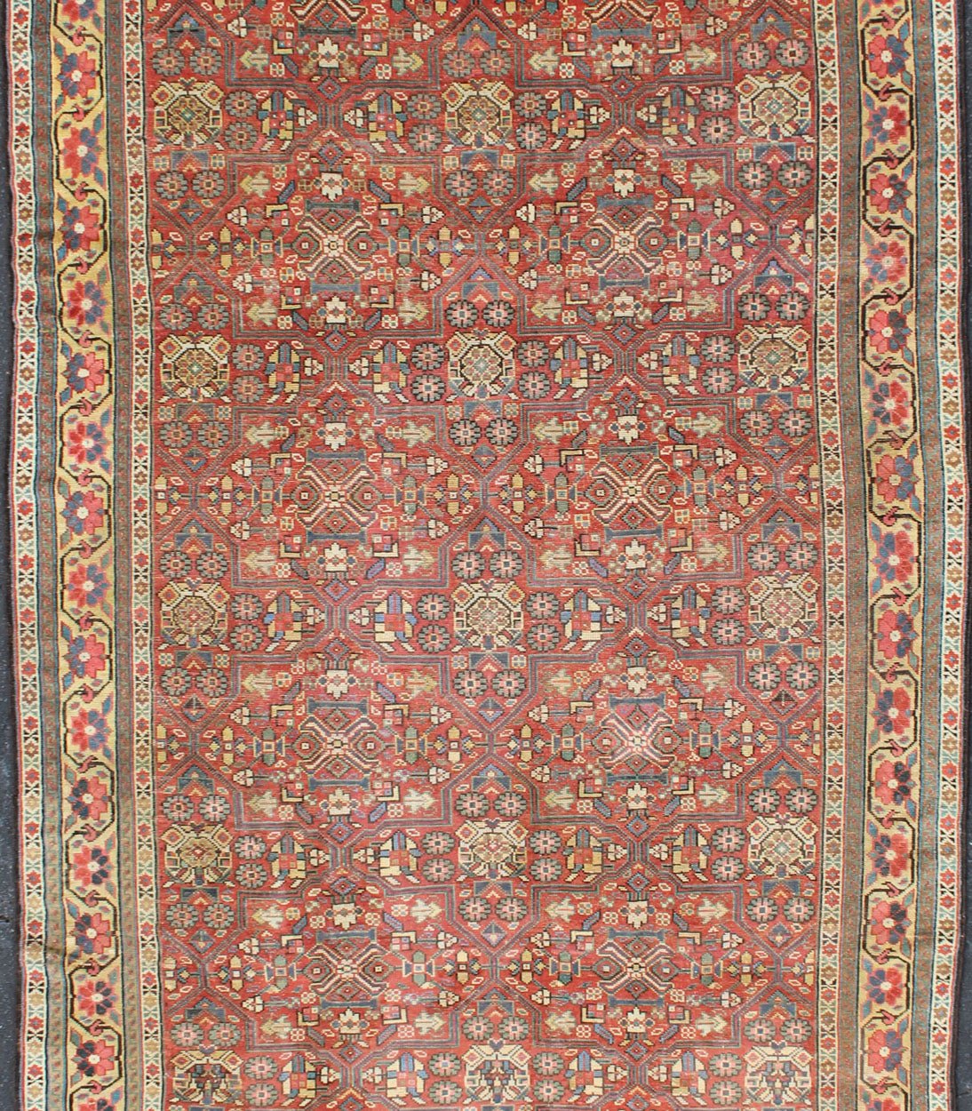 Antique Kurdish Gallery Runner in All - Over Geometric Design, kwarugs L11 - 0301. Kurdish Gallery rug This antique Kurdish Gallery piece features an intricate and geometric pattern, with colors ranging from soft rusty red, gorgeous blues, pale gree... - Keivan Woven ArtsL11 - 0301 - 2532