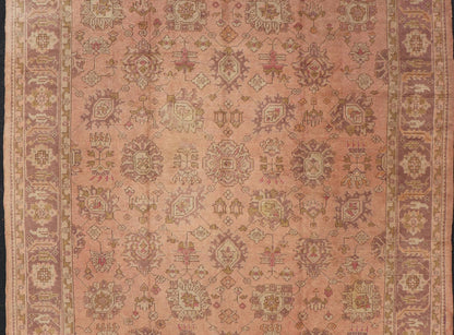 Antique Turkish Oushak Rug with Floral Motifs in Lavender, Coral - Pink, and Green. Keivan Woven Arts / rug L11 - 0406, country of origin / type: Turkey / Oushak, circa Early - 20th century Measures: 8'10 x 11'5. This unique Turkish Oushak carpet featu... - Keivan Woven ArtsL11 - 0406 - 2561Rug