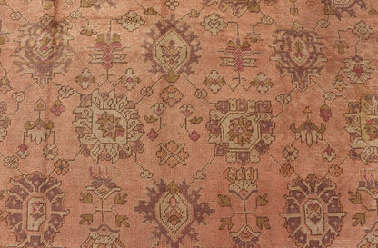 Antique Turkish Oushak Rug with Floral Motifs in Lavender, Coral - Pink, and Green. Keivan Woven Arts / rug L11 - 0406, country of origin / type: Turkey / Oushak, circa Early - 20th century Measures: 8'10 x 11'5. This unique Turkish Oushak carpet featu... - Keivan Woven ArtsL11 - 0406 - 2561Rug