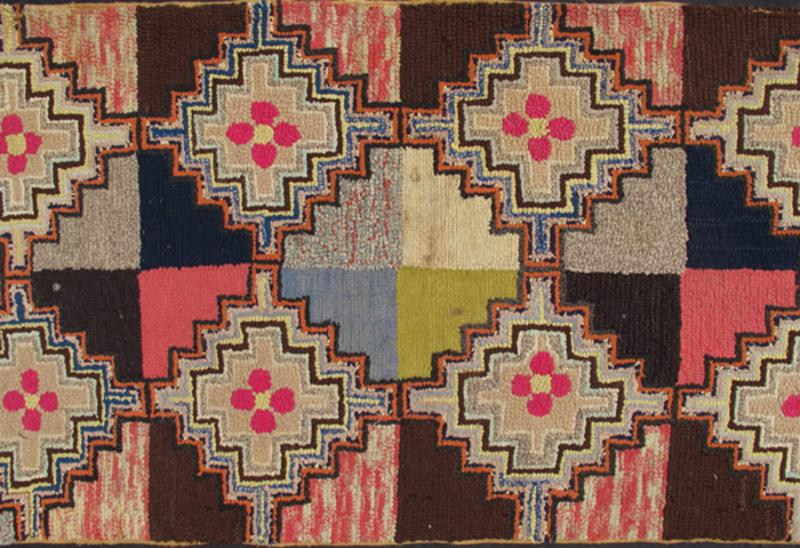 Long Antique American Hooked Rug with Diamond Patchwork Geometric Design Antique American Hooked rug with diamond patchwork geometric leaf design, rug L11 - 0505, country of origin / type: United States / Hooked, circa 1910 Ingenious in sty... - Keivan Woven ArtsL11 - 0505 - 60Rug