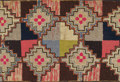 Long Antique American Hooked Rug with Diamond Patchwork Geometric Design Antique American Hooked rug with diamond patchwork geometric leaf design, rug L11 - 0505, country of origin / type: United States / Hooked, circa 1910 Ingenious in sty... - Keivan Woven ArtsL11 - 0505 - 60Rug