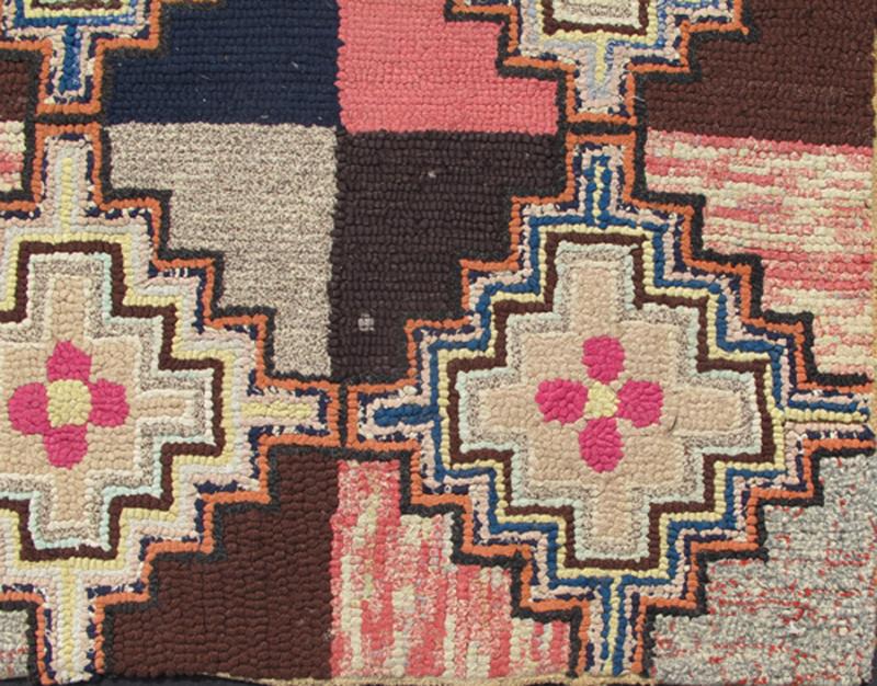Long Antique American Hooked Rug with Diamond Patchwork Geometric Design Antique American Hooked rug with diamond patchwork geometric leaf design, rug L11 - 0505, country of origin / type: United States / Hooked, circa 1910 Ingenious in sty... - Keivan Woven ArtsL11 - 0505 - 60Rug