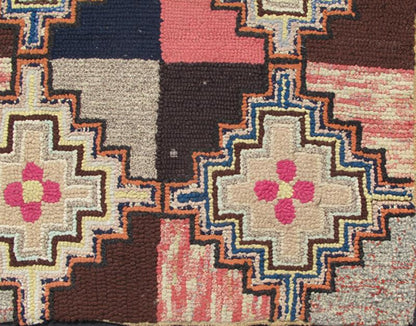 Long Antique American Hooked Rug with Diamond Patchwork Geometric Design Antique American Hooked rug with diamond patchwork geometric leaf design, rug L11 - 0505, country of origin / type: United States / Hooked, circa 1910 Ingenious in sty... - Keivan Woven ArtsL11 - 0505 - 60Rug