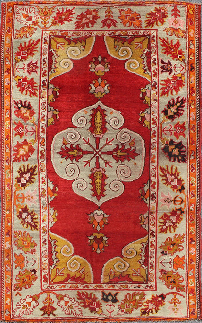 Antique Turkish Oushak Rug with Bright Red Ground and Center Medallion Turkish Oushak Rug with Bright Red Ground with medallion Design Keivan Woven Arts/ rug/l11 - 0601, origin/turkey Early 20th Century. This beautiful antique rug from Turkey ... - Keivan Woven ArtsL11 - 0601 - 2589Rug