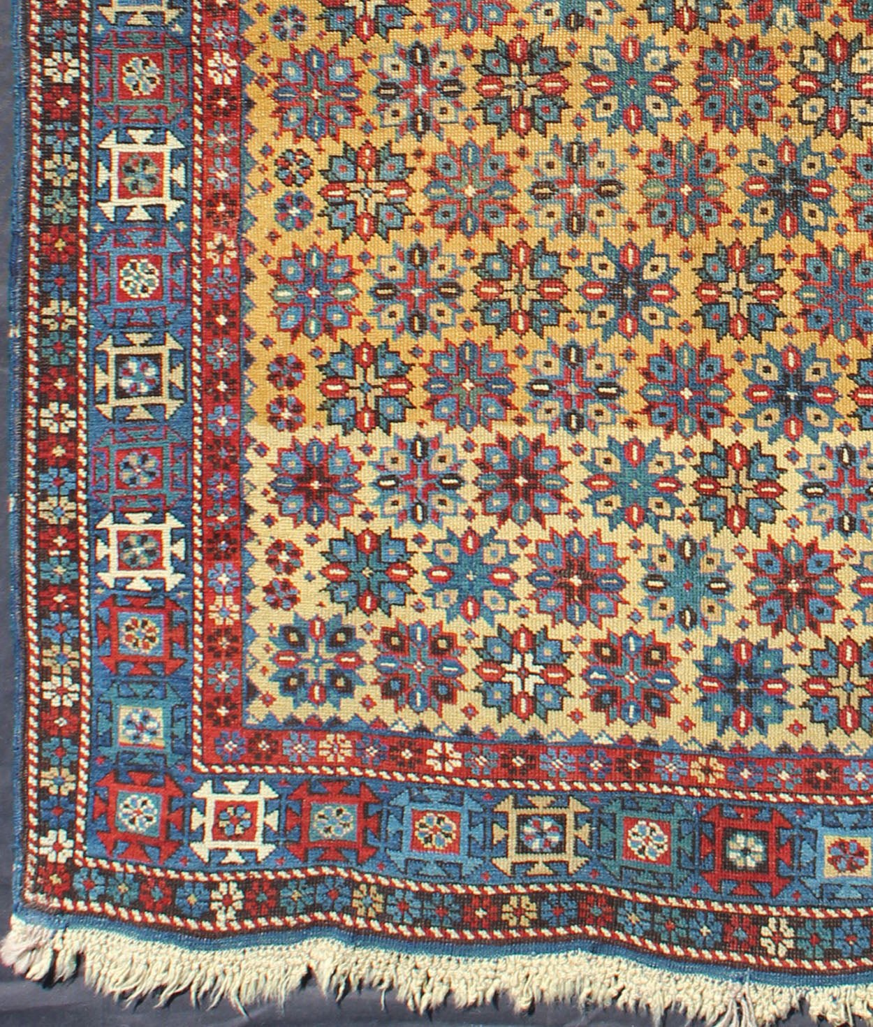 Rare Antique Caucasian Shirvan Rug in Yellow Background and Blue Border Keivan Woven Arts - Antique Caucasian Shirvan Rug in Yellow Background Rug #L11 - 0603, Antique Caucasian, Antique Shirvan, An important late 19th Century Shirvan rug... - Keivan Woven ArtsL11 - 0603 - 2593Rug