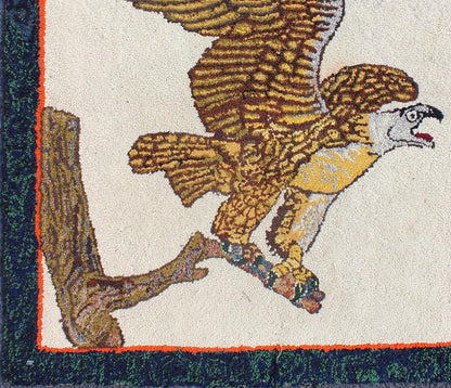 Creams and Gold, tan antique American hooked rug with a bald eagle on a tree , Keivan Woven Arts / rug J10 - 1201, country of origin / type: United States / Hooked, circa 1950 This colorful American hooked rug depicts a American Bald Eagle before ... - Keivan Woven ArtsL11 - 0604 - 2599Rug