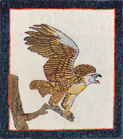 Creams and Gold, tan antique American hooked rug with a bald eagle on a tree , Keivan Woven Arts / rug J10 - 1201, country of origin / type: United States / Hooked, circa 1950 This colorful American hooked rug depicts a American Bald Eagle before ... - Keivan Woven ArtsL11 - 0604 - 2599Rug