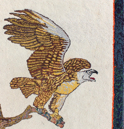 Creams and Gold, tan antique American hooked rug with a bald eagle on a tree , Keivan Woven Arts / rug J10 - 1201, country of origin / type: United States / Hooked, circa 1950 This colorful American hooked rug depicts a American Bald Eagle before ... - Keivan Woven ArtsL11 - 0604 - 2599Rug