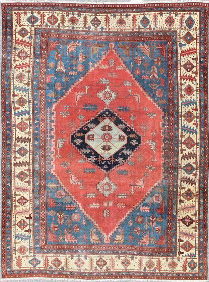 Antique Persian large Bakshaish Serapirug in brick red, royal blue and ivory. Keivan Woven Arts / rug L11 - 0608, country of origin / type: Iran / Bakshaish Serapi, circa 1880. Measures: 11'7 x 15'2. Crafted in the Azarbijan district of northwest P... - Keivan Woven ArtsL11 - 0608 - 2615Rug